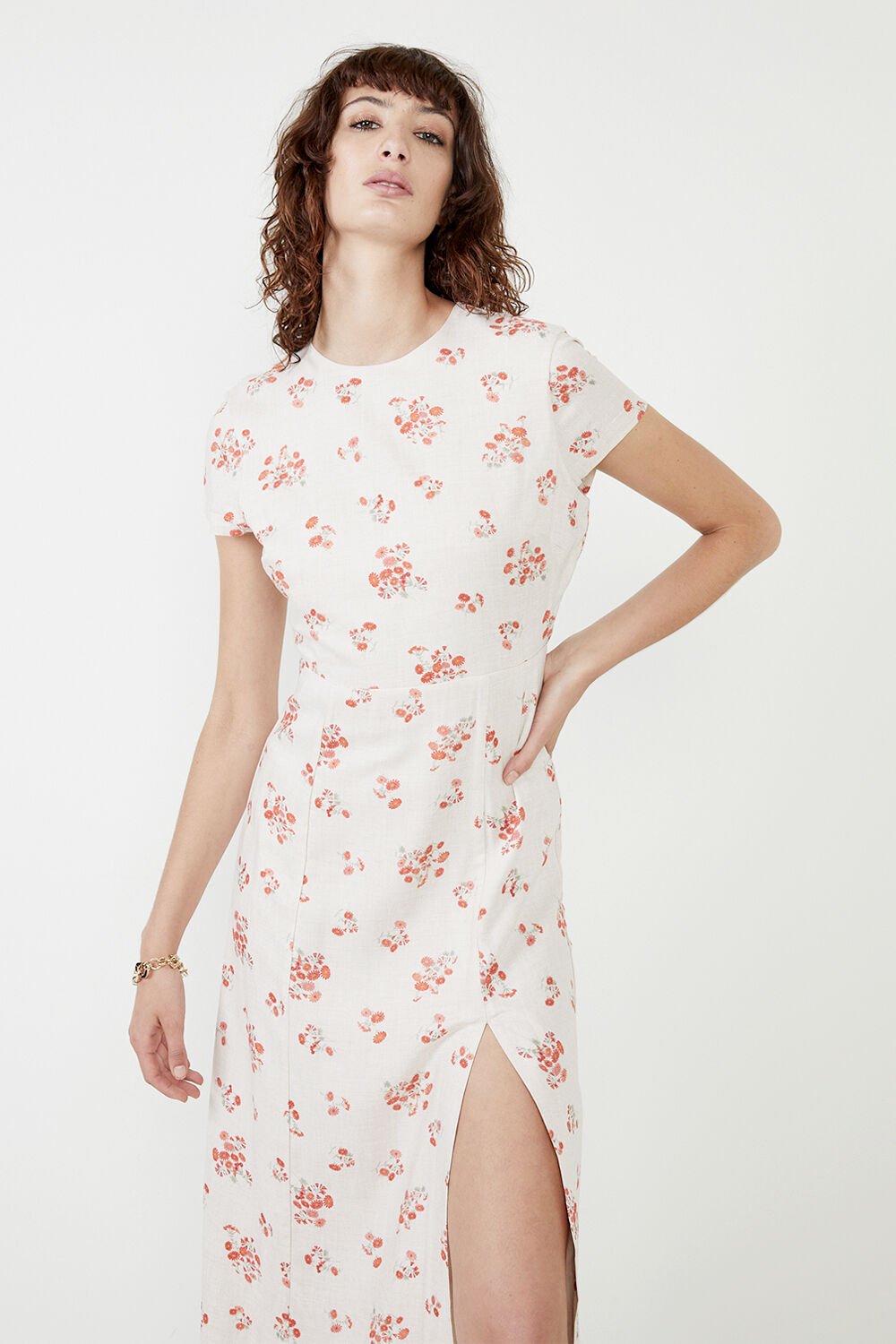 THE FLORAL MIDI DRESS in colour PEARLED IVORY