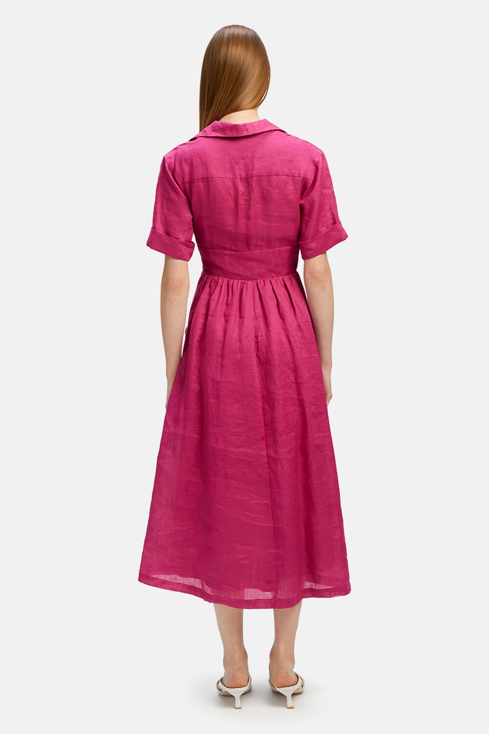 HAZEL LINEN SHIRT DRESS in colour TOMATO PUREE
