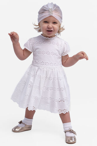 FLORA BRODERIE DRESS in colour CLOUD DANCER