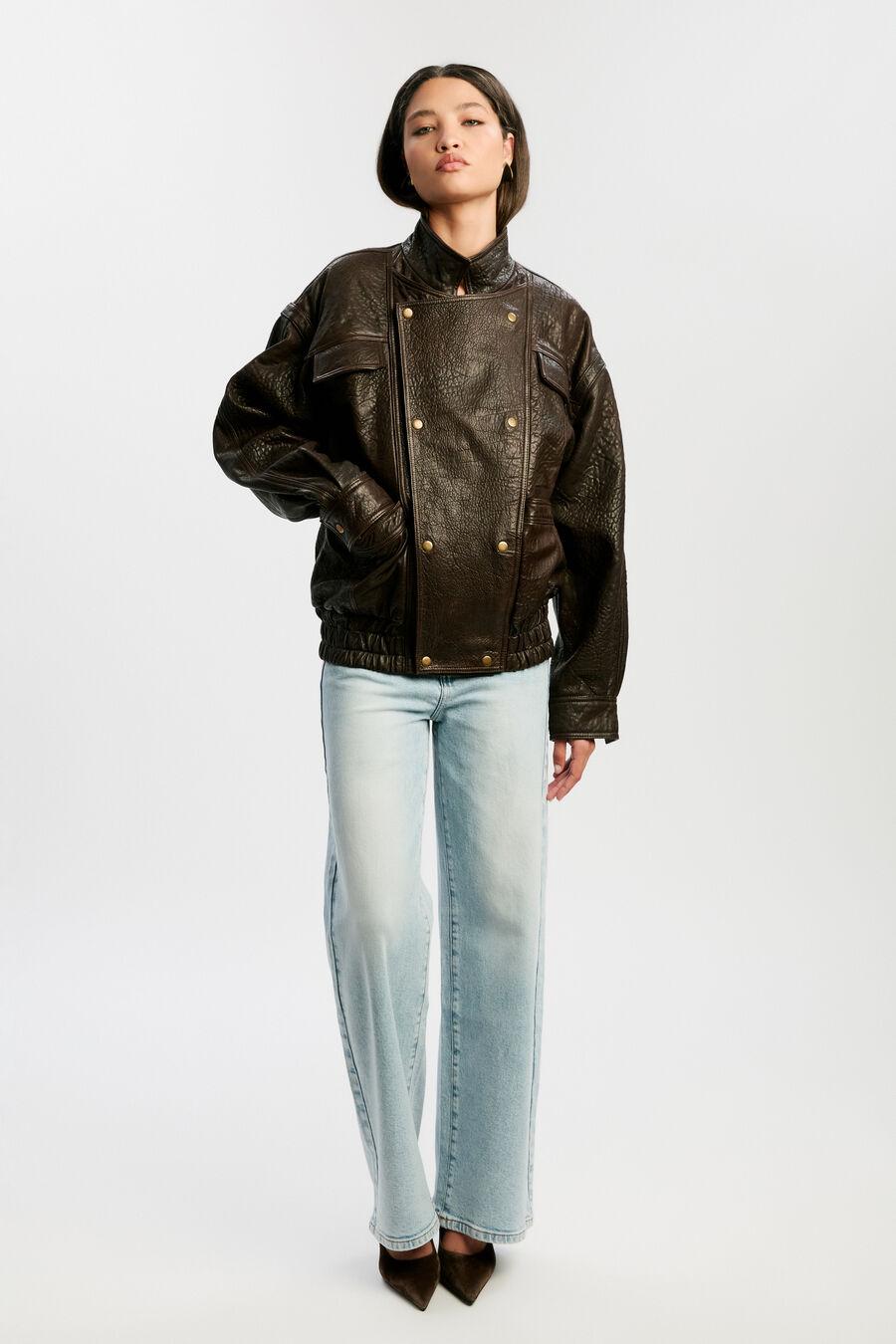 OVERSIZED LEATHER JACKET in colour Chocolate