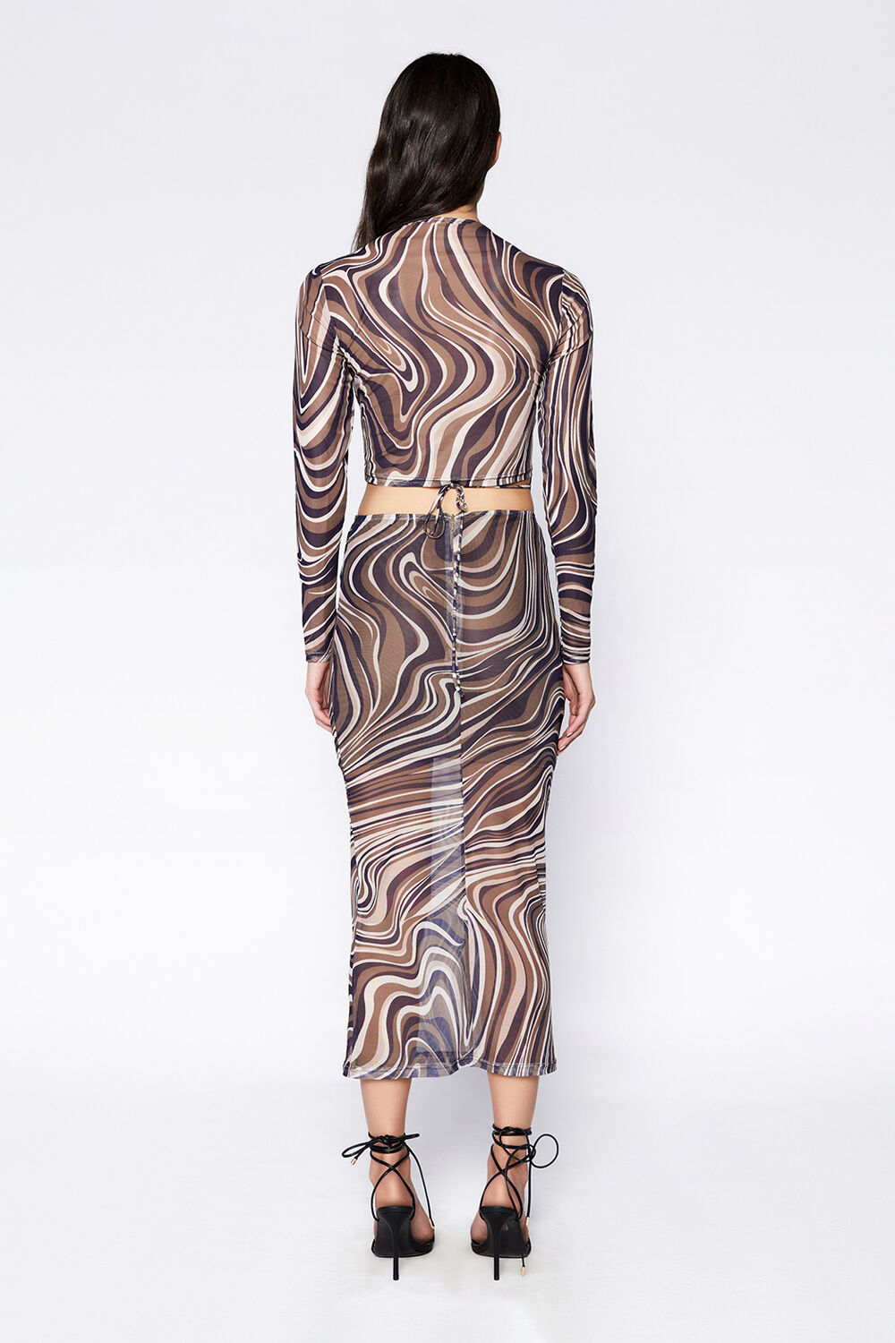 ALIYAH PRINTED MESH SKIRT in colour BROWN SWIRL