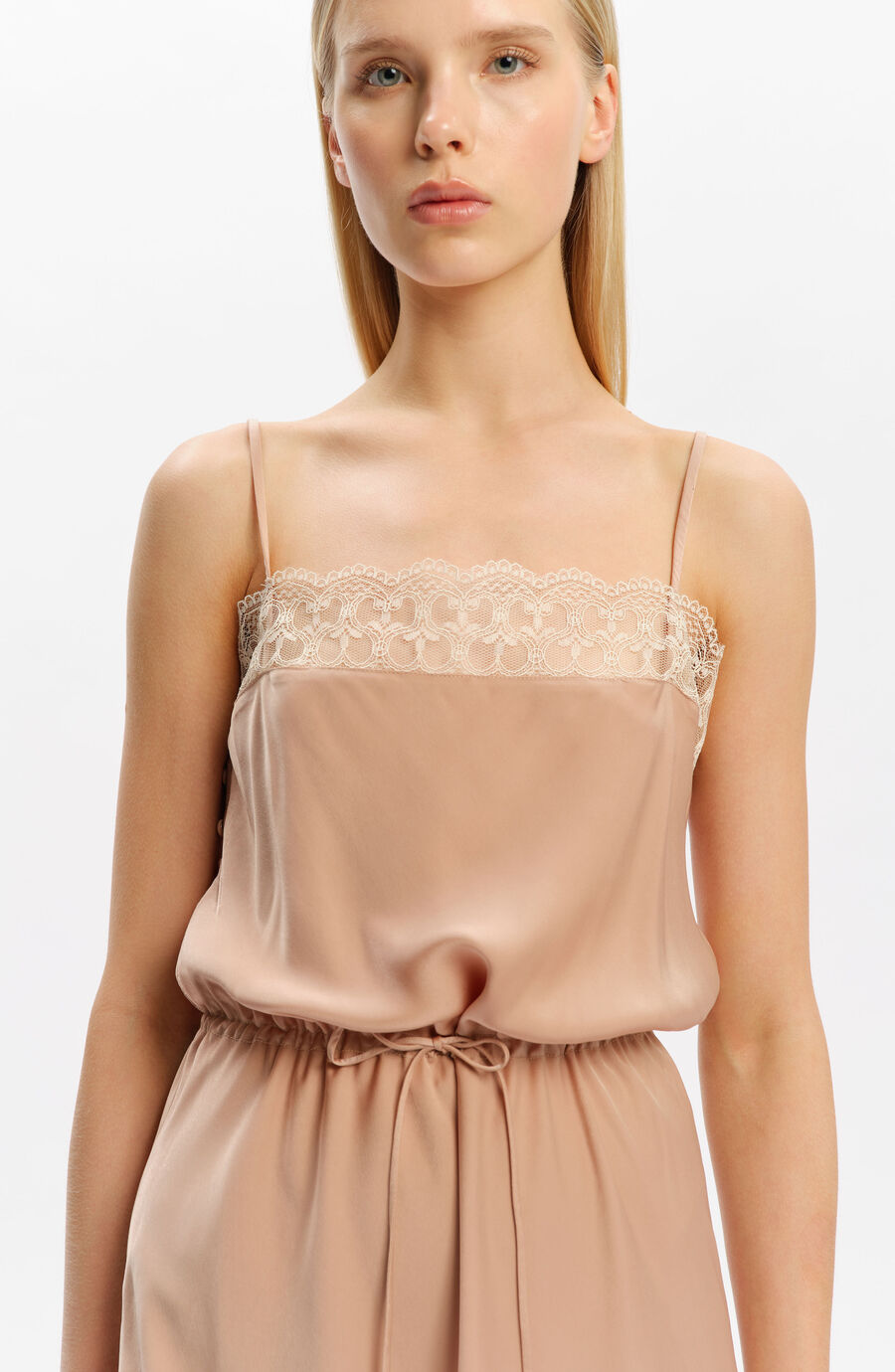 Olina Lace Satin Midi Dress