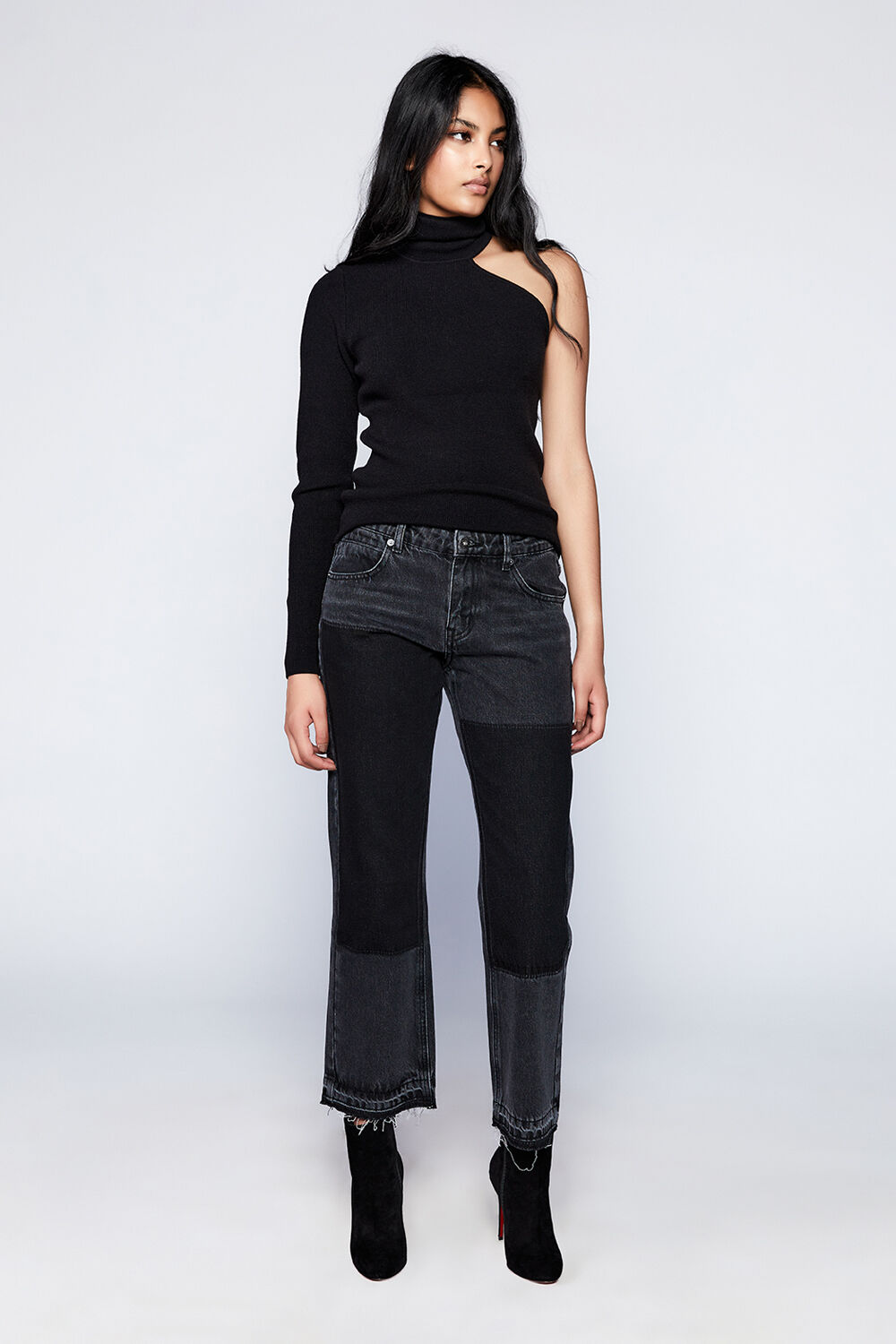 KALI ONE SHOULDER KNIT in colour CAVIAR