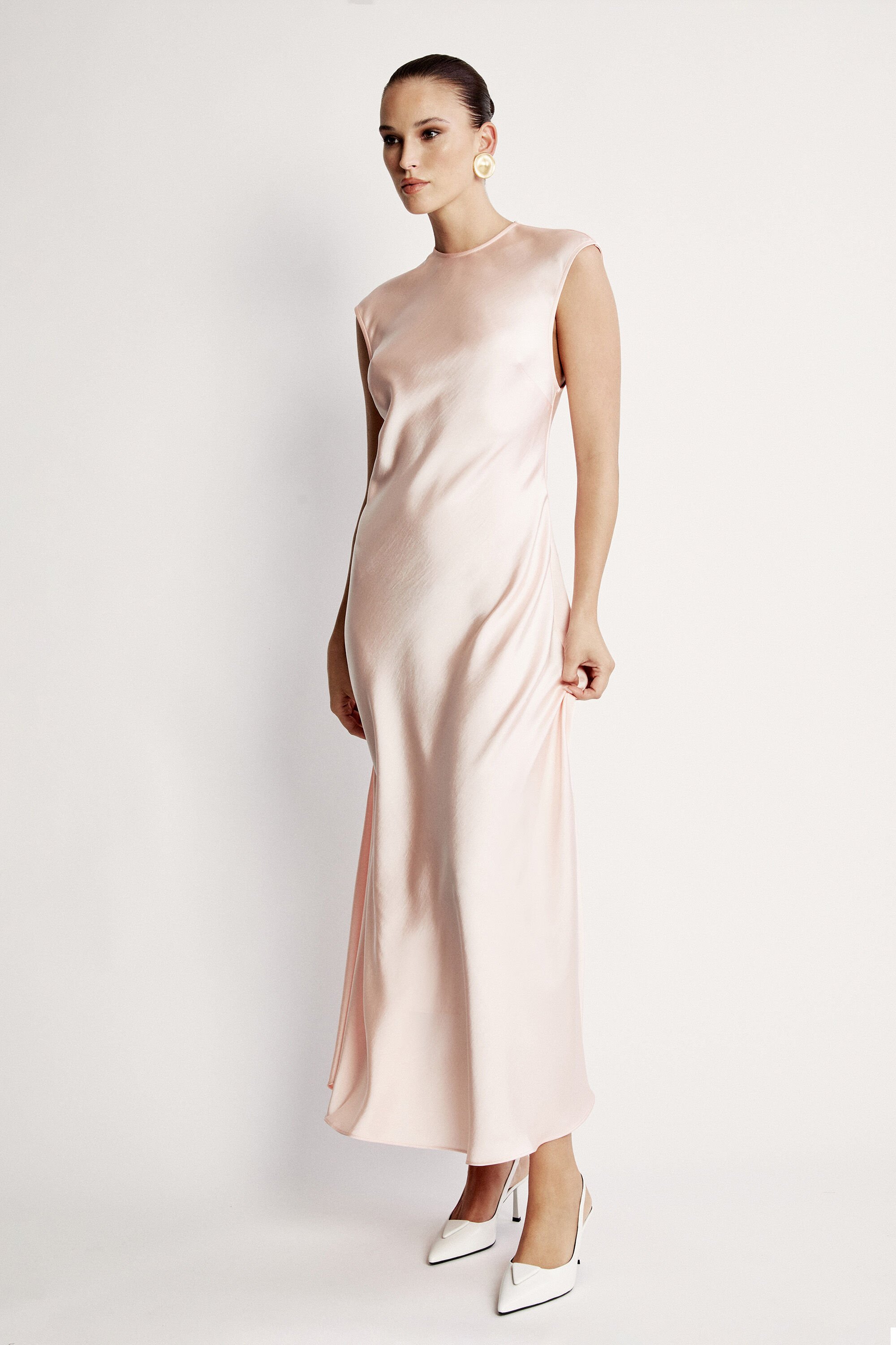 Peggy A line Slip Dress In Soft Peach Bardot