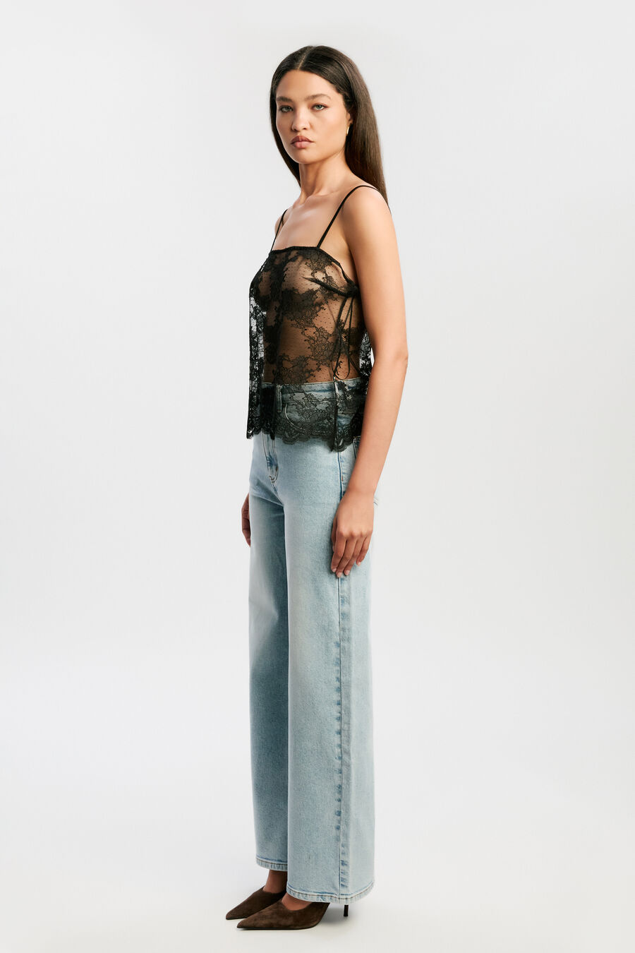 HILDIE SHEER LACE CAMI in colour BLACK