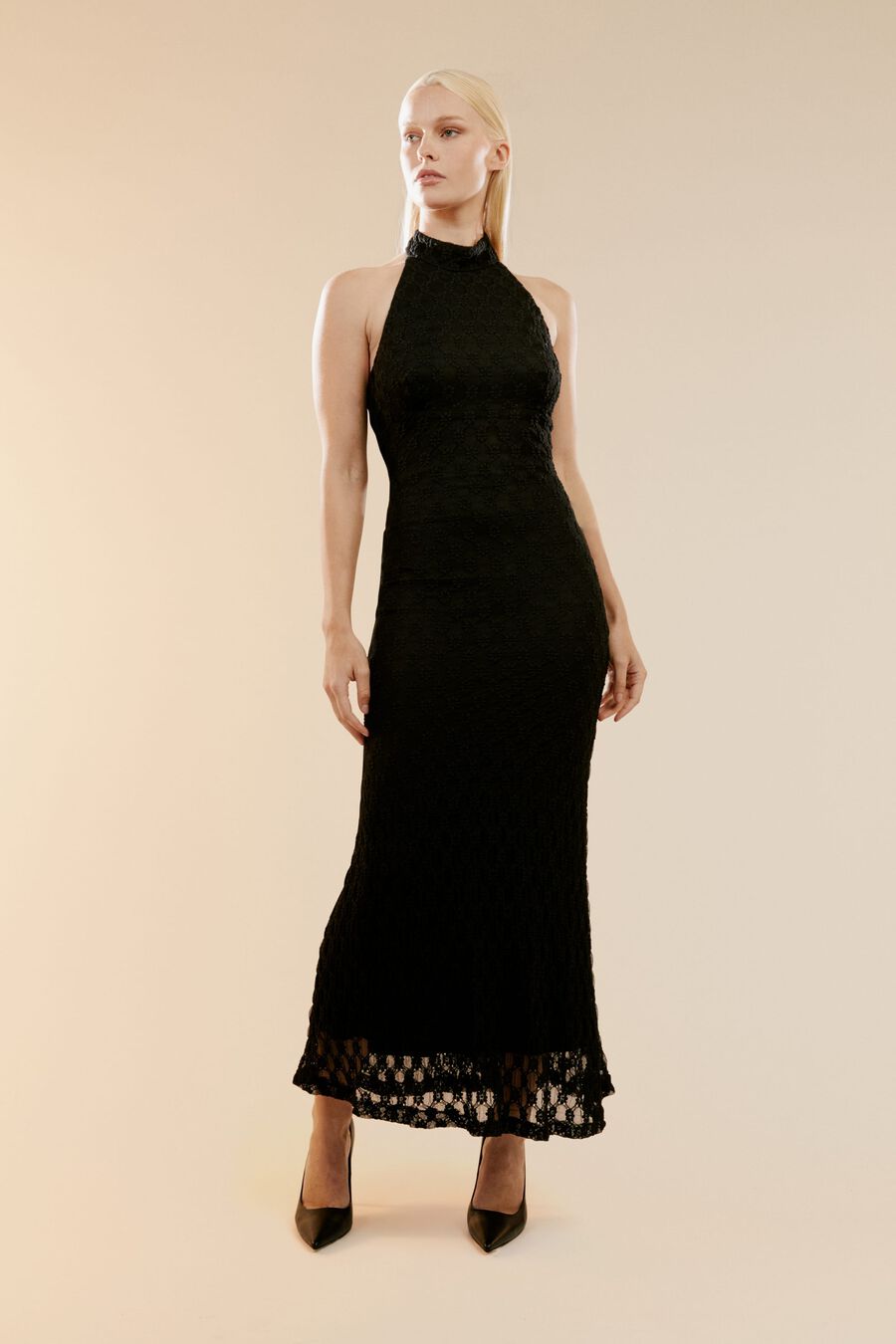 OLA LACE MIDI DRESS in colour BLACK