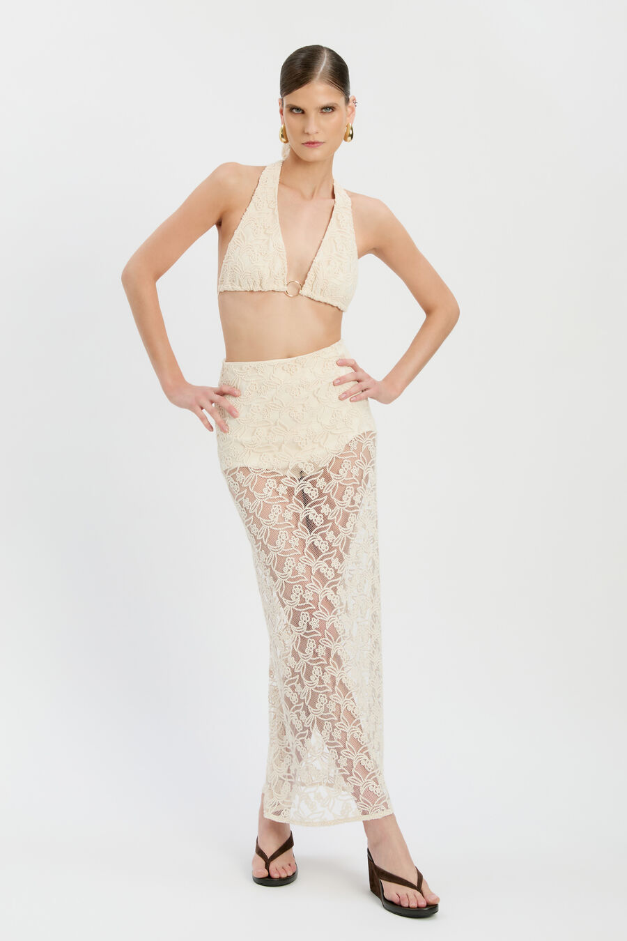 VENETIA HALTER BRALETTE in colour Light Beige