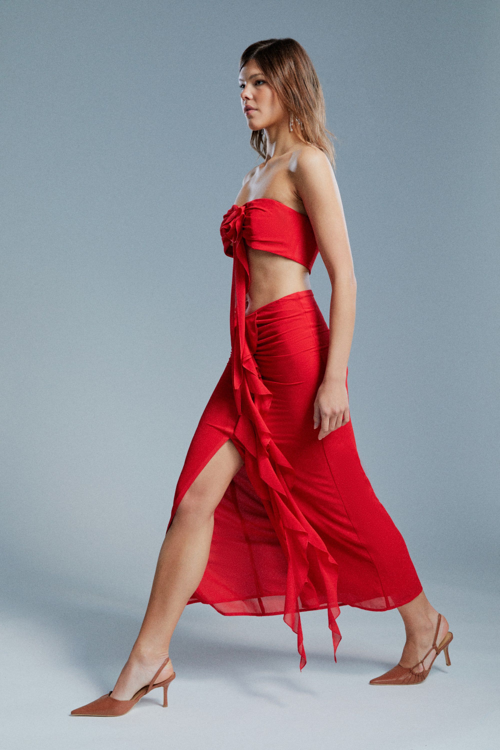 Akasha Midi Skirt In Deep Red Bardot