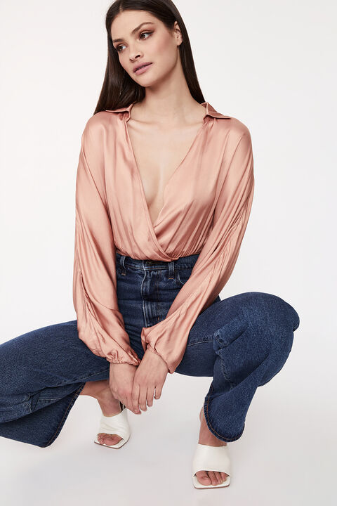 ISABELLA WRAP BODYSUIT in colour MOCHA BISQUE
