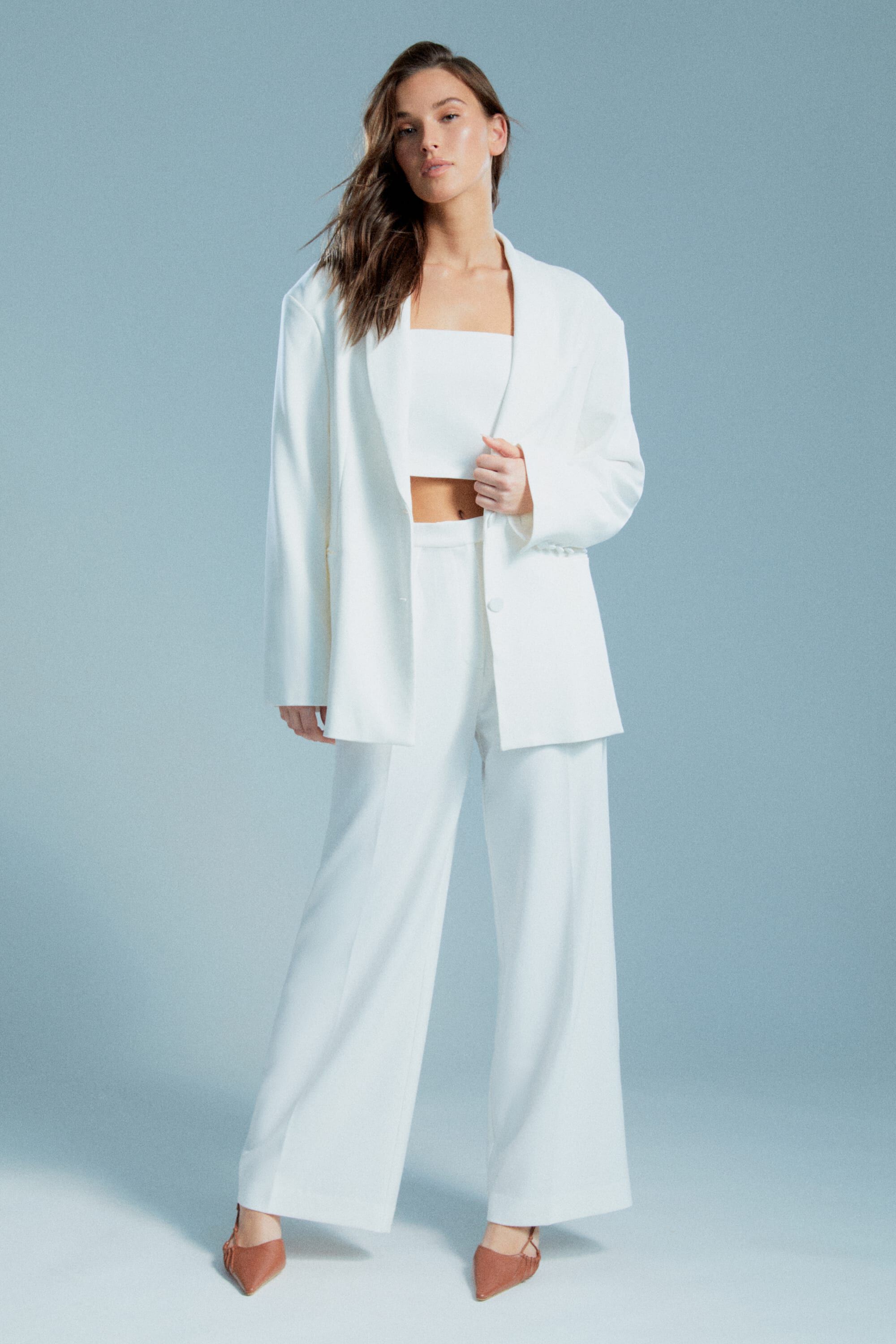 Malene Oversized Blazer In Orchid White Bardot
