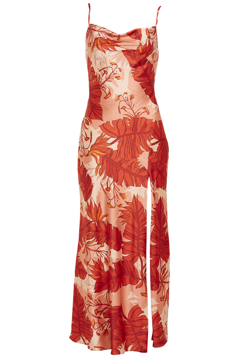 TROPICAL SLIP DRESS in colour MINERAL RED
