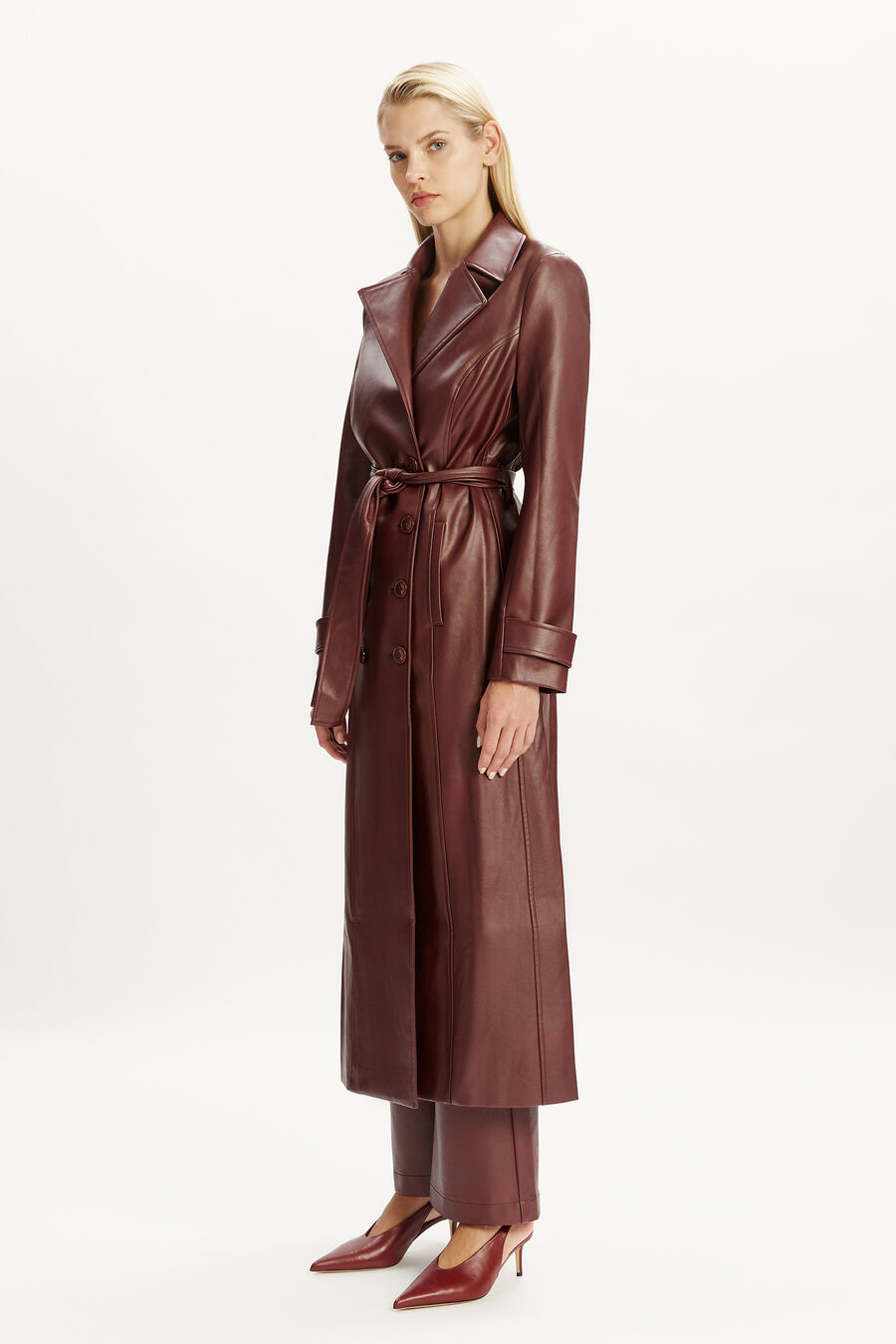 Vegan Leather Longline Coat