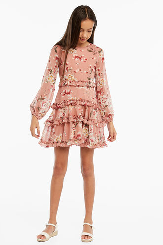FLORAL FRILL DRESS in colour PINK NECTAR