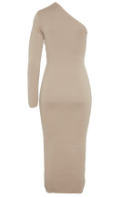ONE SHOULDER KNIT DRESS in colour TAN