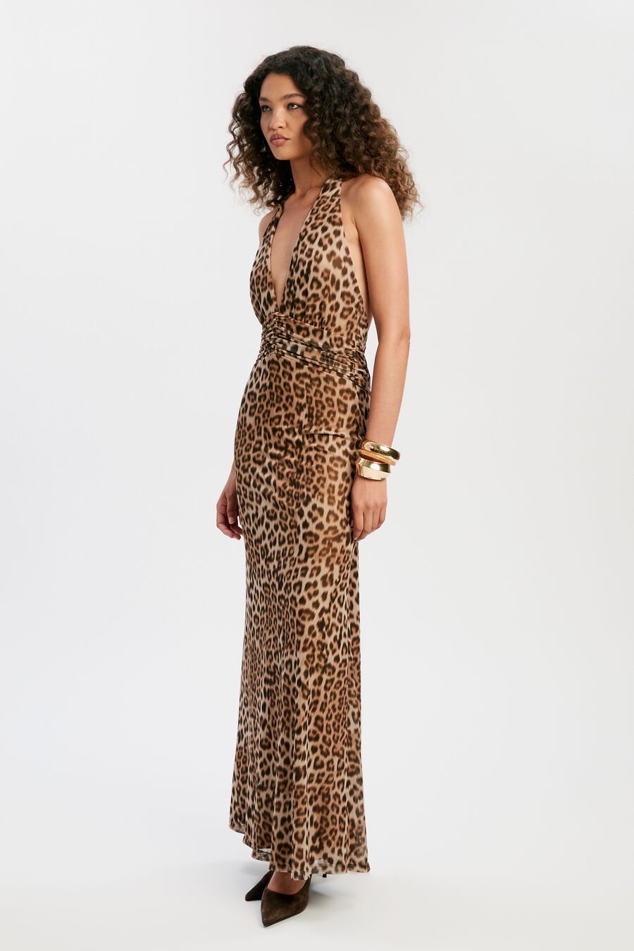 ELERA PRINTED MESH MAXI DRESS in colour Brown Leopard