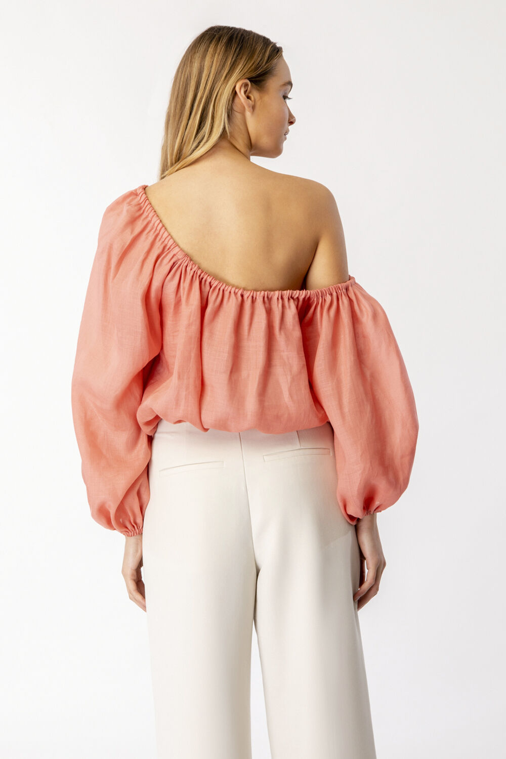 GIANNA ONE SHOULDER TOP in colour CORAL CLOUD
