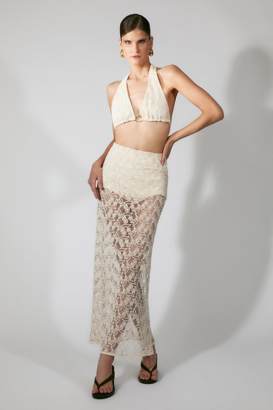 VENETIA HALTER BRALETTE in colour Light Beige