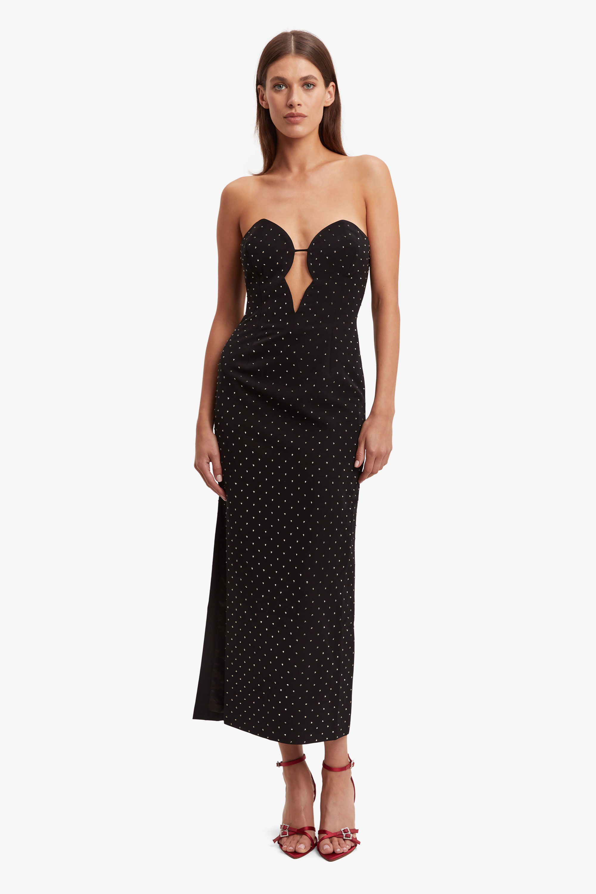 Eleni Stud Midi Dress In Black Bardot