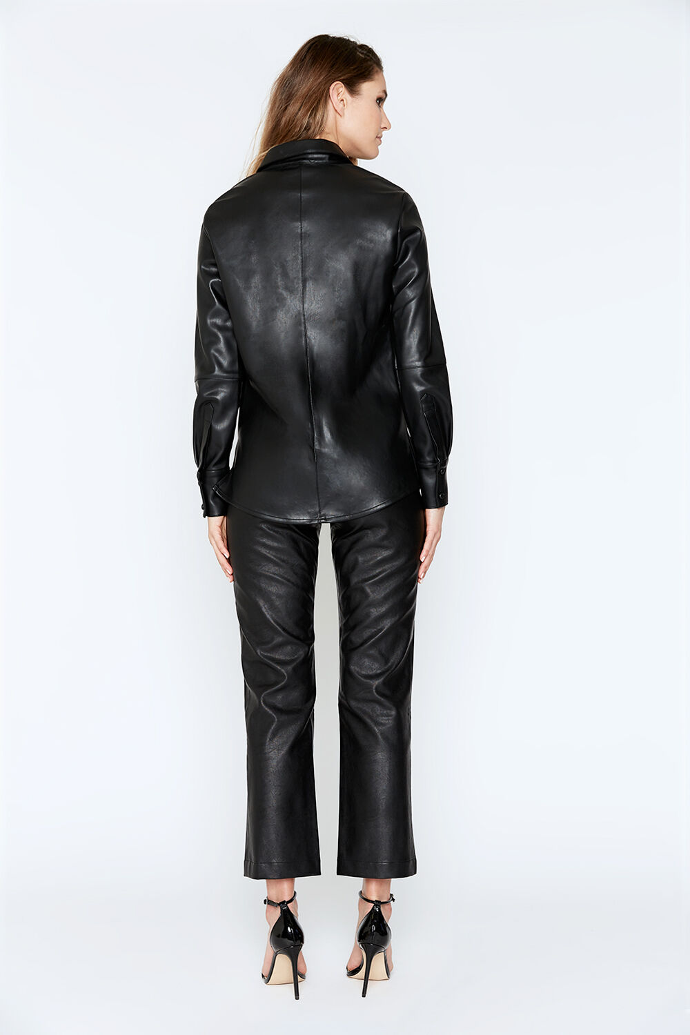 Vegan Leather Shirt in Black | Bardot
