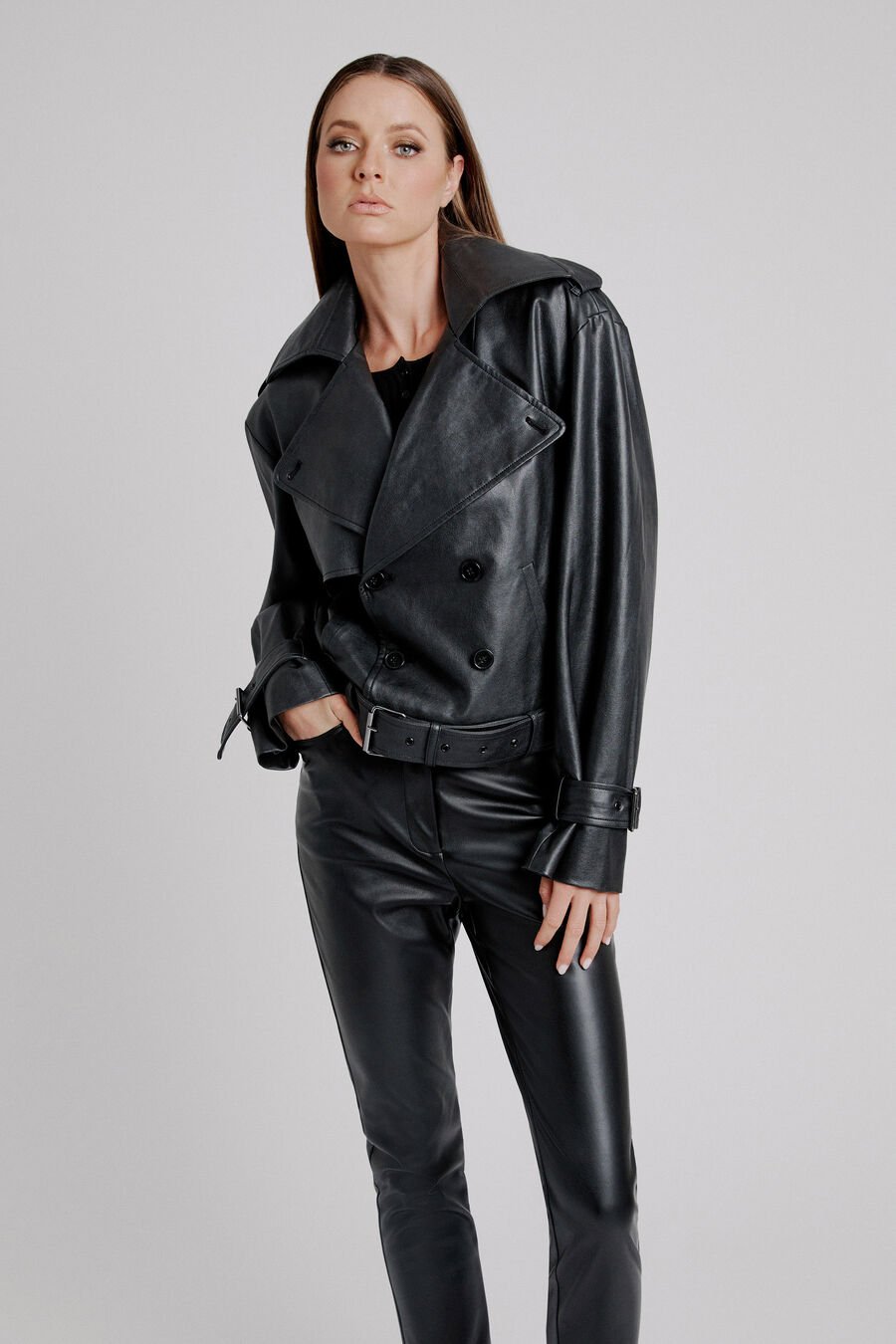 DOUBLE BREASTED BIKER JACKET in colour BLACK