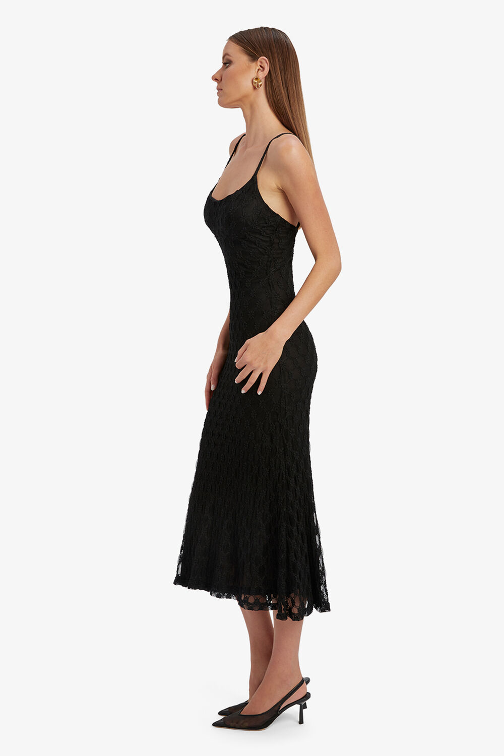 ADONI MESH MIDI DRESS in colour CAVIAR