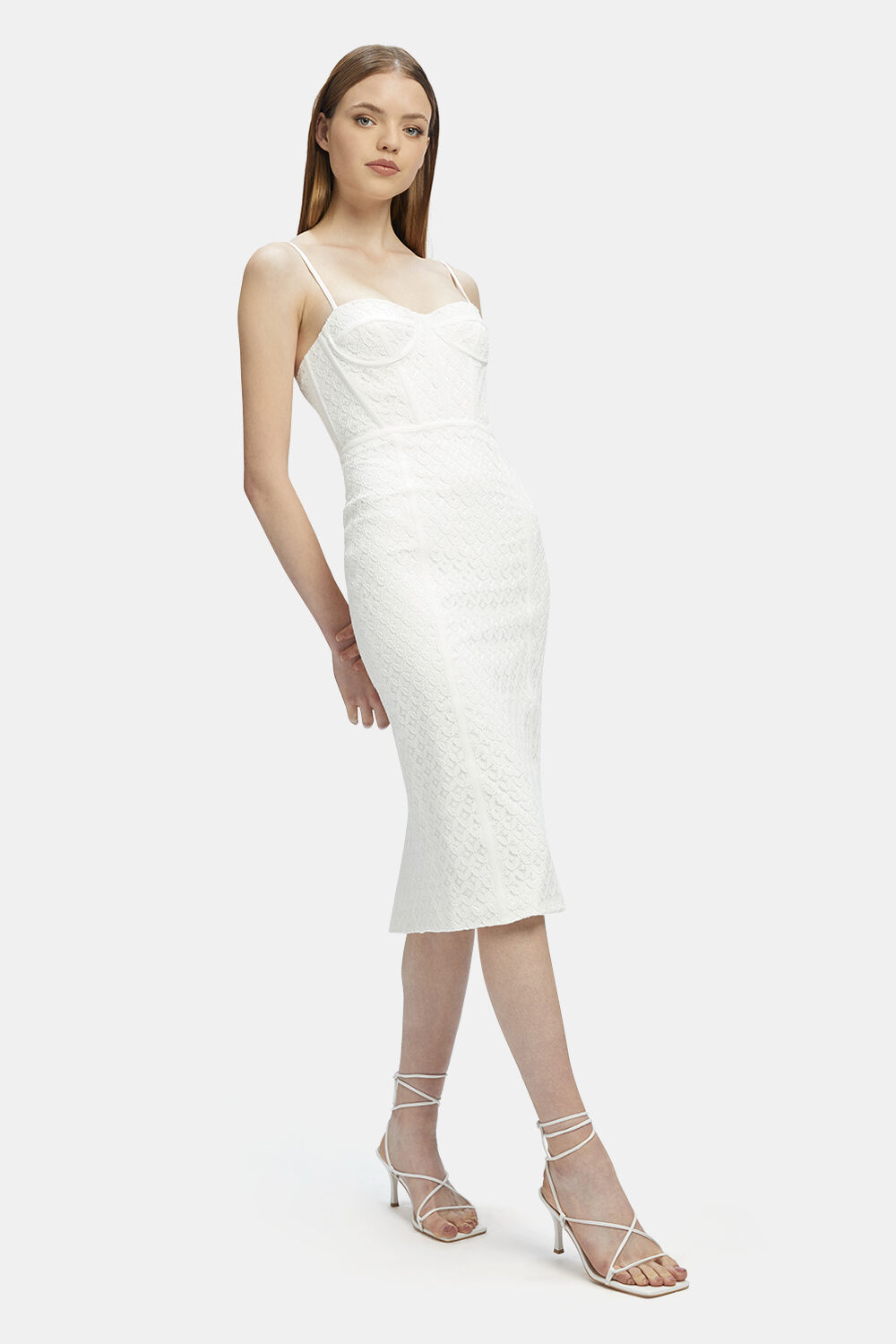 CHARLEY MIDI LACE DRESS in colour BRIGHT WHITE
