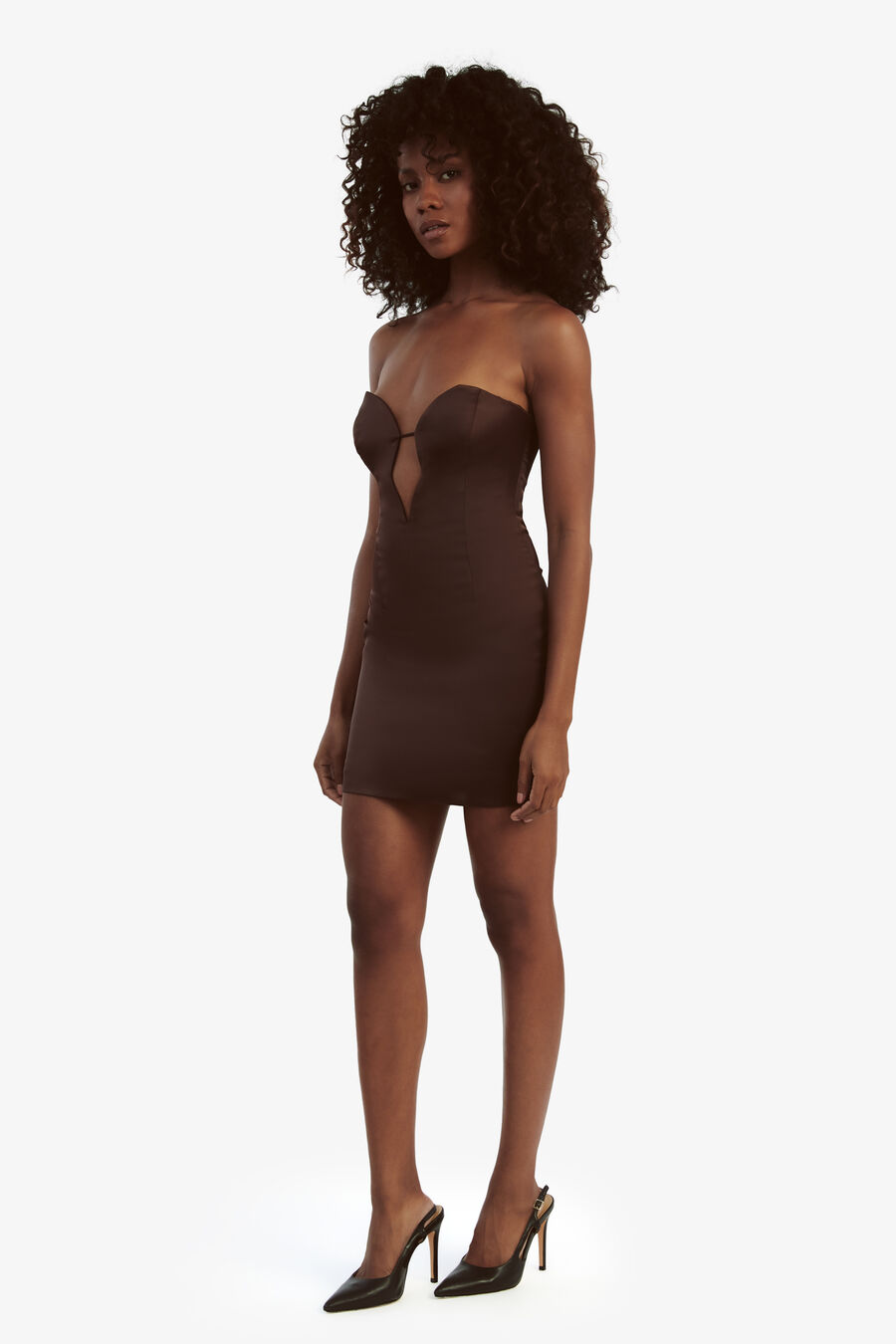 ELENI SATIN MINI DRESS in colour CHOCOLATE