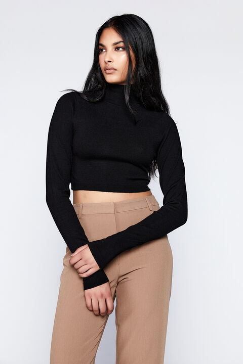 SELINA CROP TURTLE NECK KNIT in colour CAVIAR