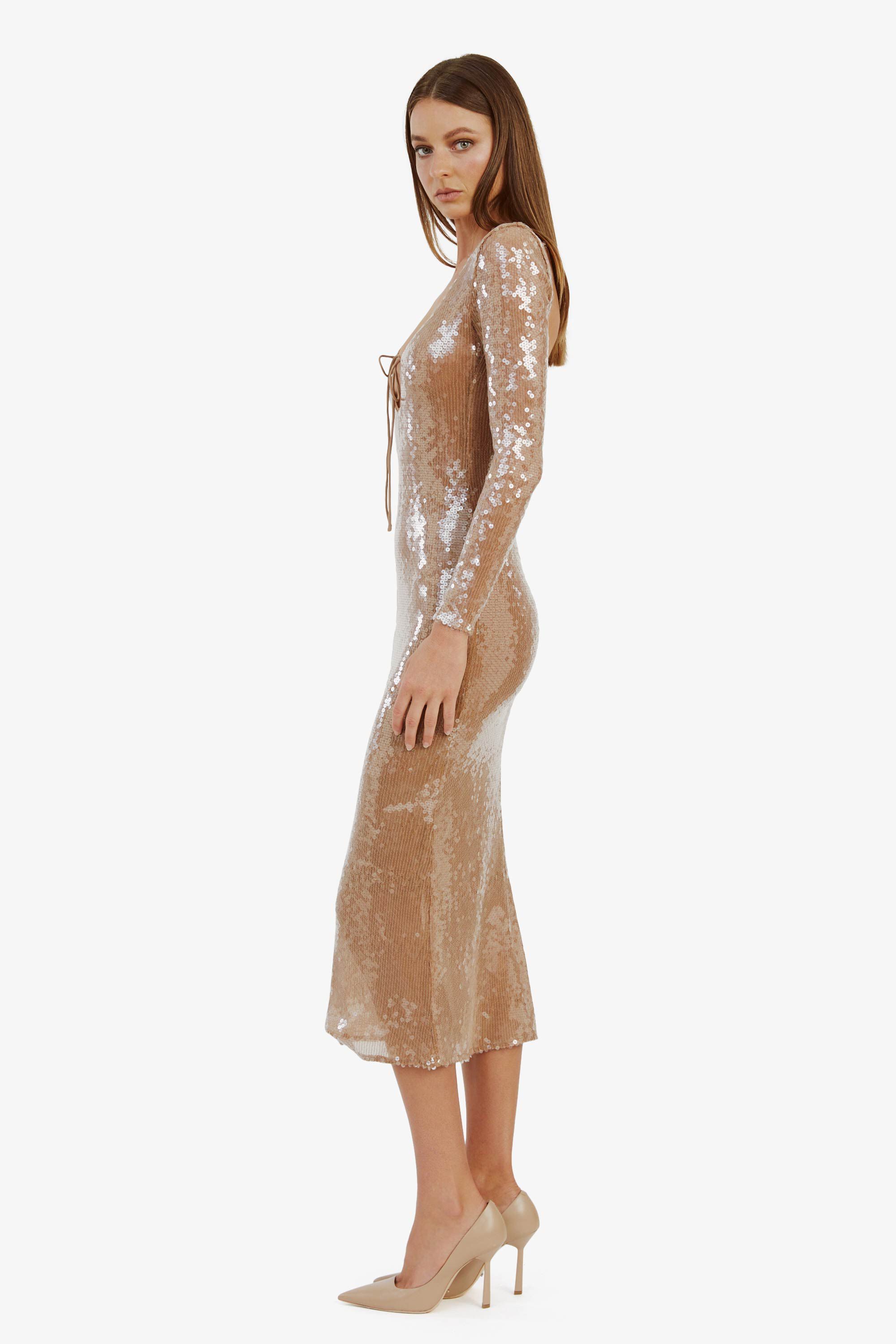 bardot verona long-sleeve sequin slim midi dress rachmartino on LTK