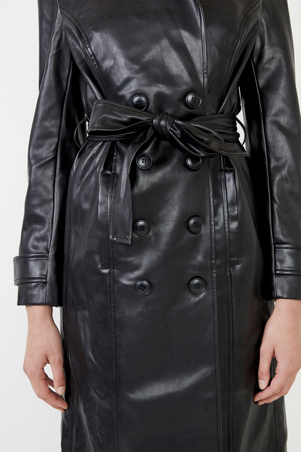 VEGAN LEATHER TRENCH COAT in colour CAVIAR