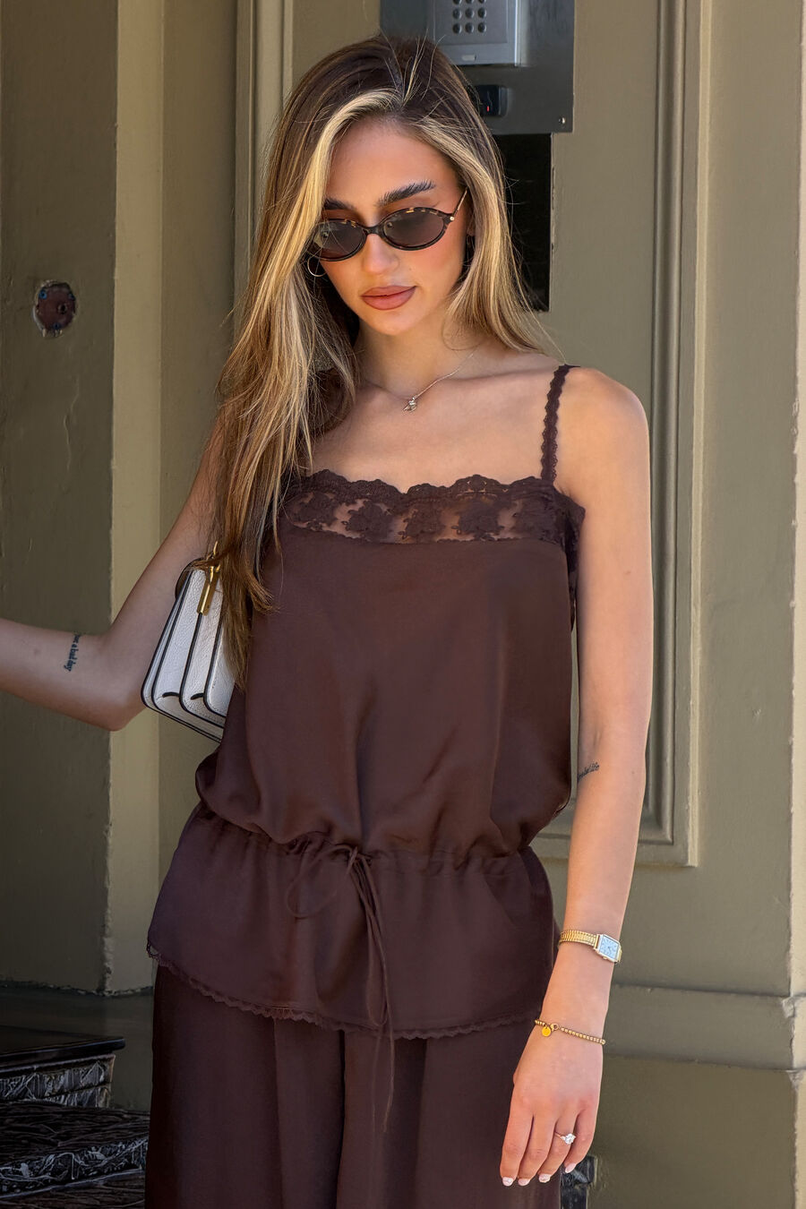 Bonita Satin Lace Trim Top