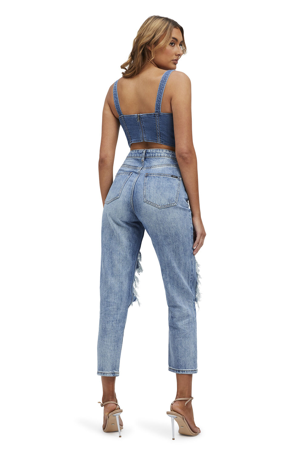 Denim Corset Bustier in Vintage Bardot