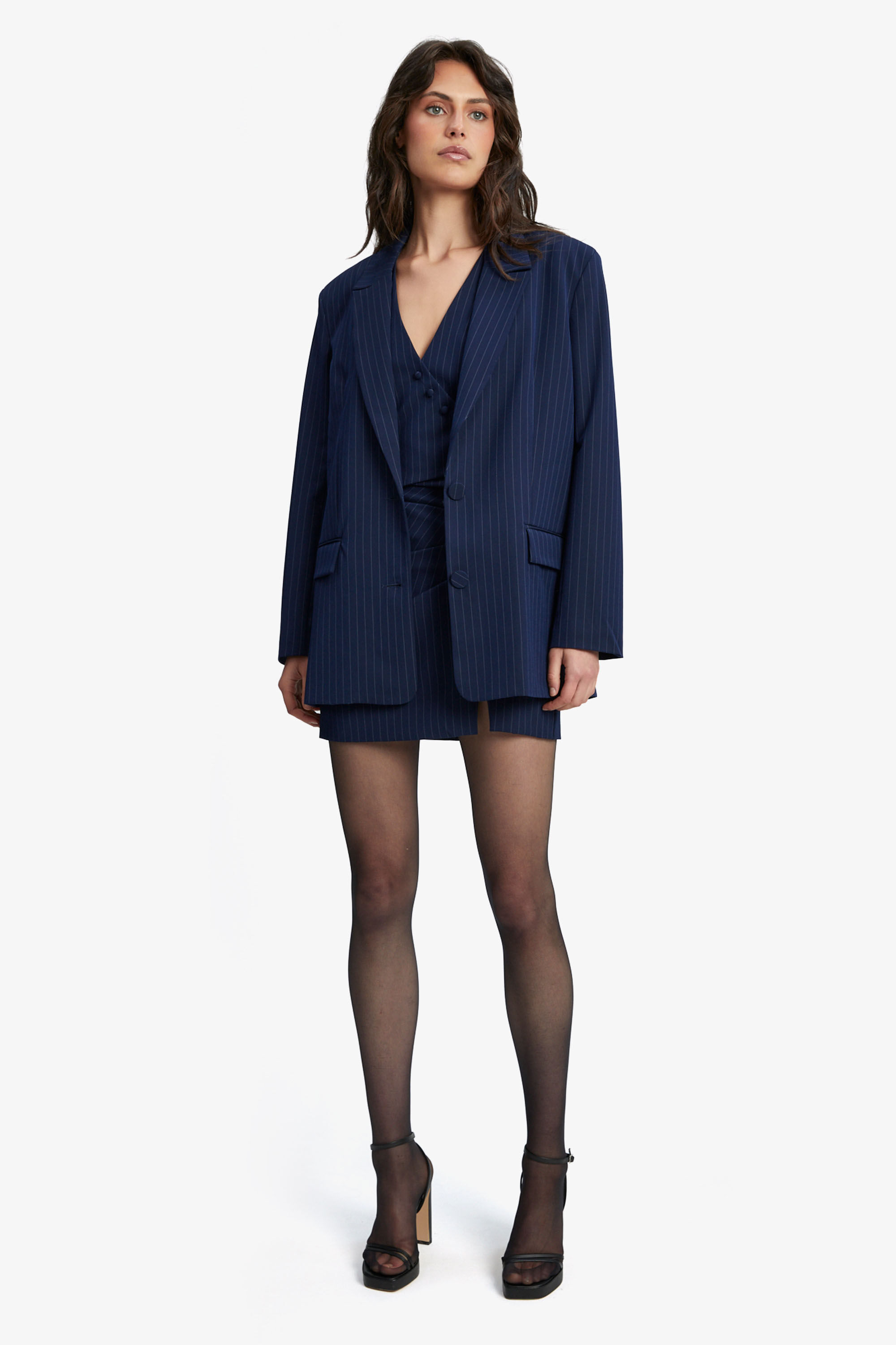 Navy blue best sale pinstripe blazer