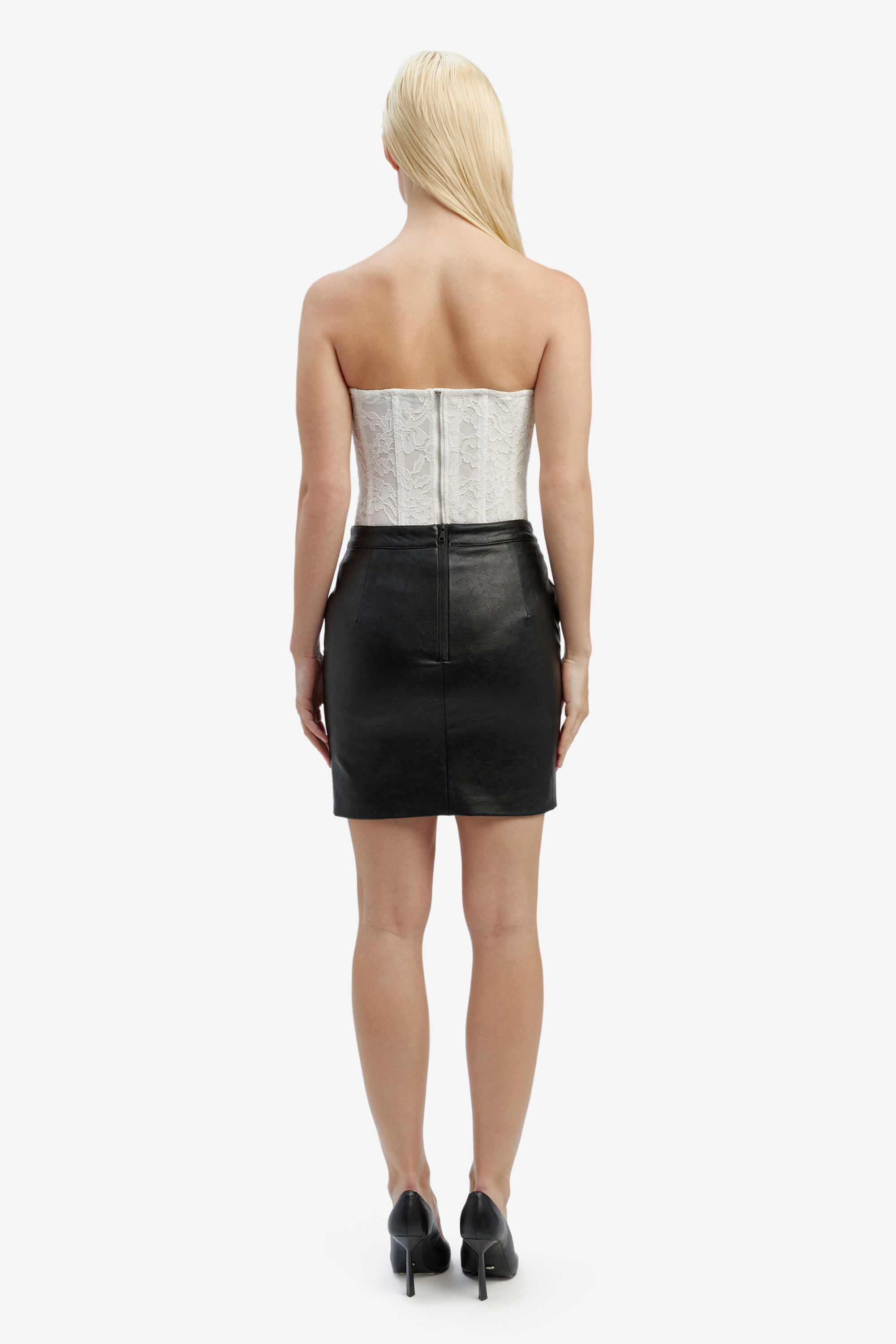 leather mini skirt with lace