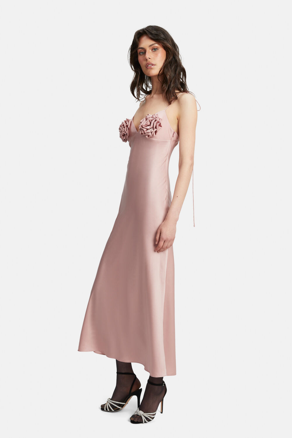 ELETA SATIN MIDI DRESS in colour PALE DOGWOOD