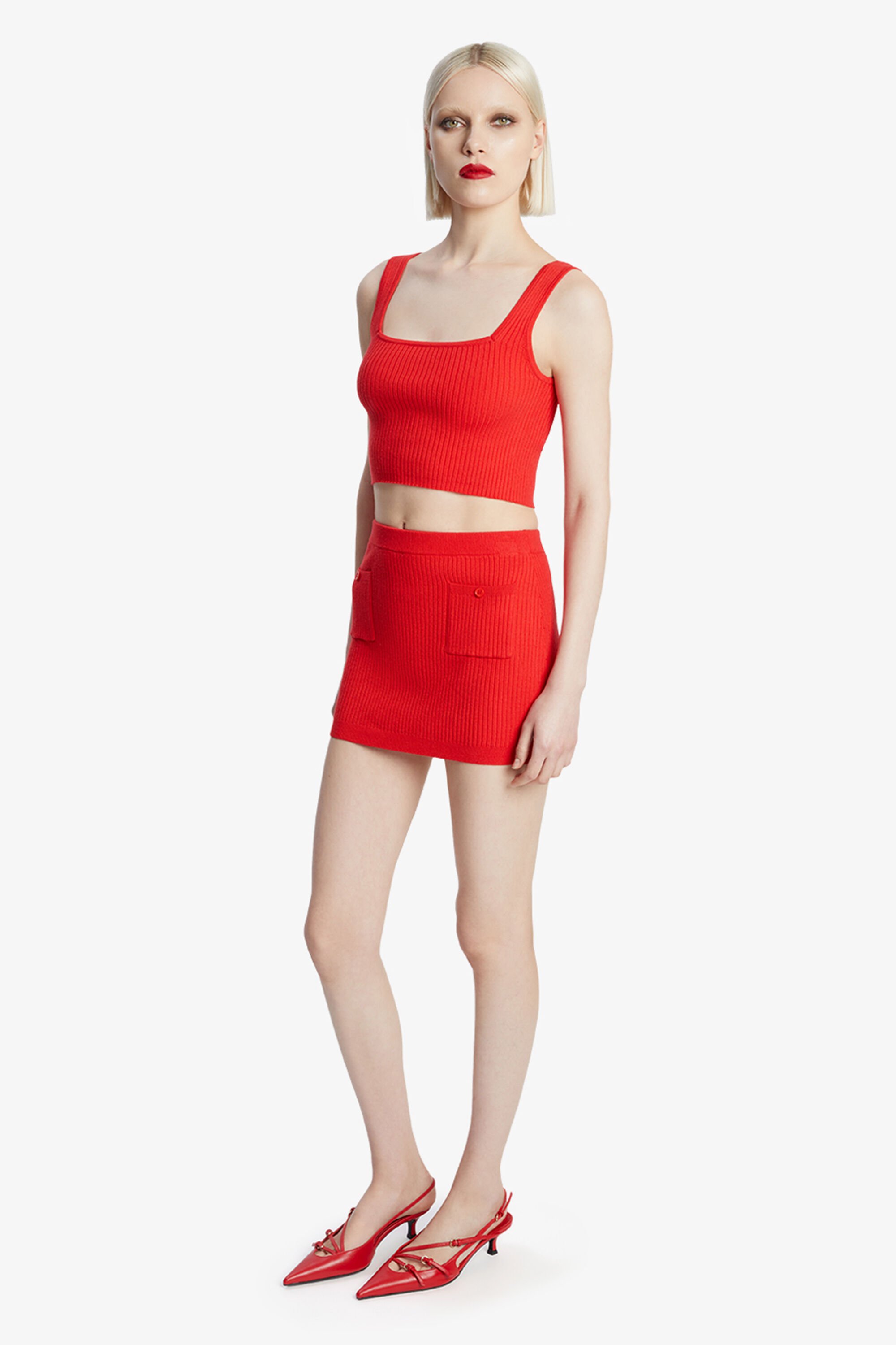 Sarita Knit Tank Top In Deep Red | Bardot