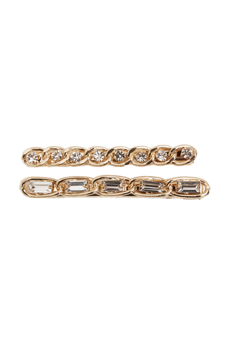 CRYSTAL & CHAIN CLIP SET in colour GOLD EARTH