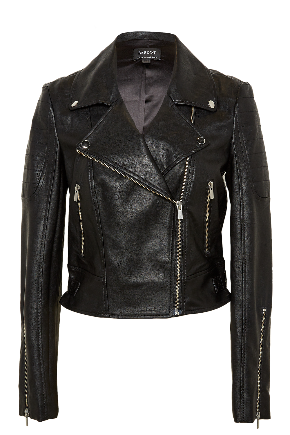 KORA VEGAN LEATHER BIKER JACKET in colour CAVIAR