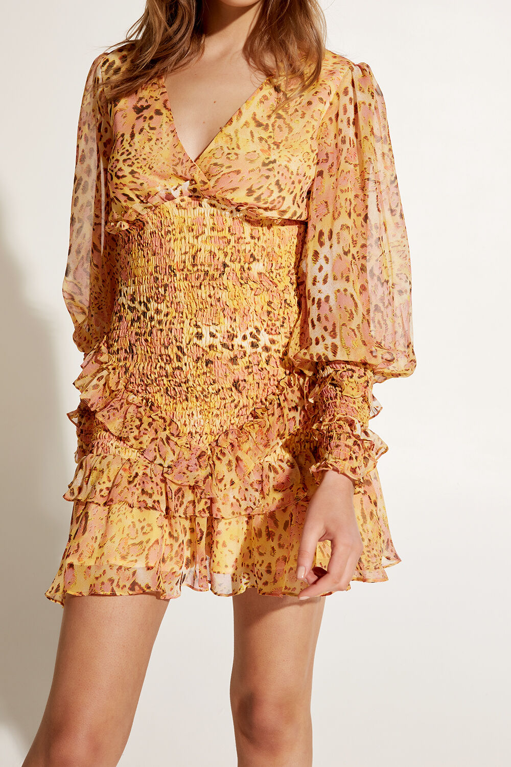 LEOPARD FRILL DRESS in colour WINTER WHITE