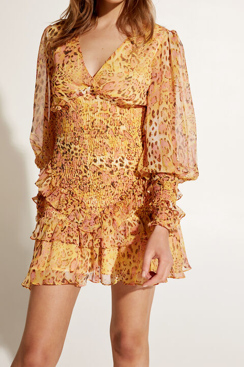 LEOPARD FRILL DRESS in colour WINTER WHITE