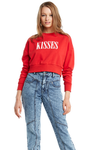 KISSES CROP SWEAT TOP in colour CRIMSON