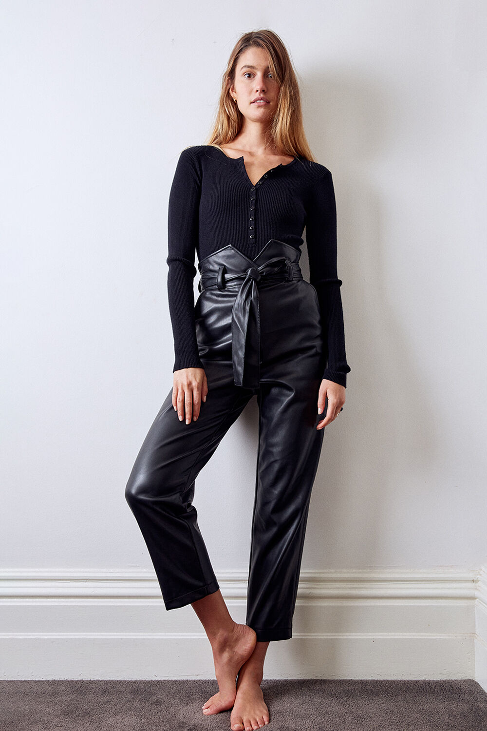 DEBBIE VEGAN LEATHER PANT in colour CAVIAR