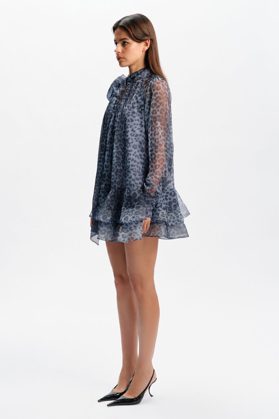 ADRIE BABYDOLL MINI DRESS in colour Blue Leopard