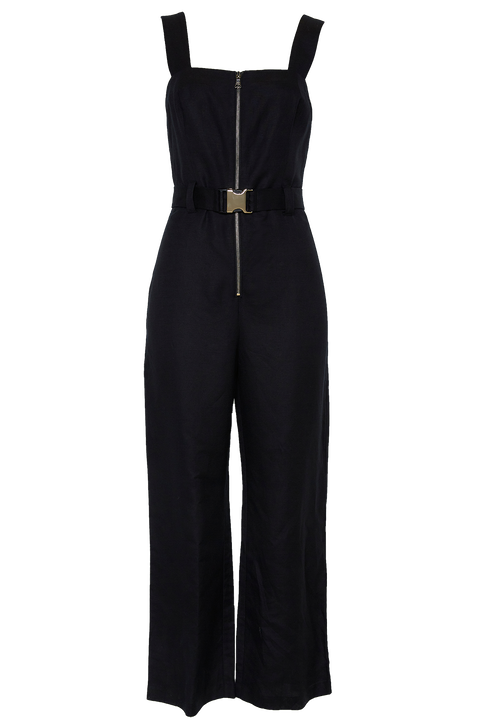 LINEN BUCKLE JUMPSUIT in colour CAVIAR