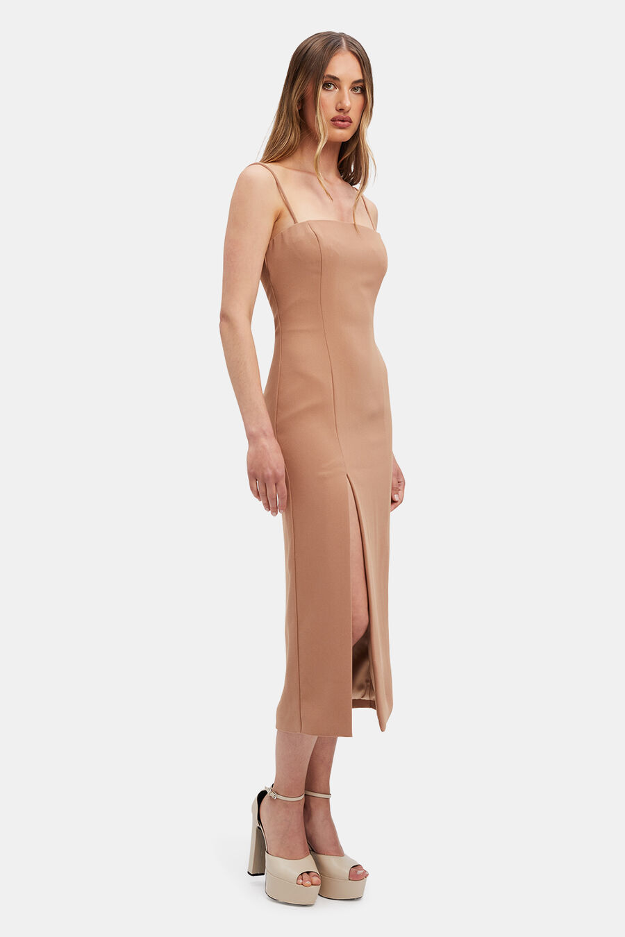 MERCER MIDI DRESS in colour TAN
