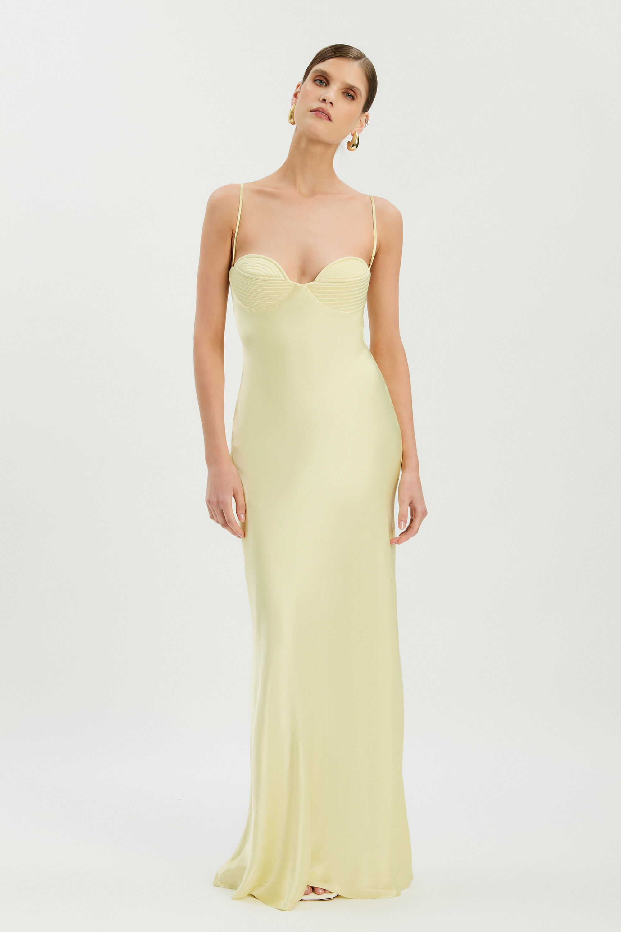 Devin Satin Maxi Dress In Lemon Yellow | Bardot