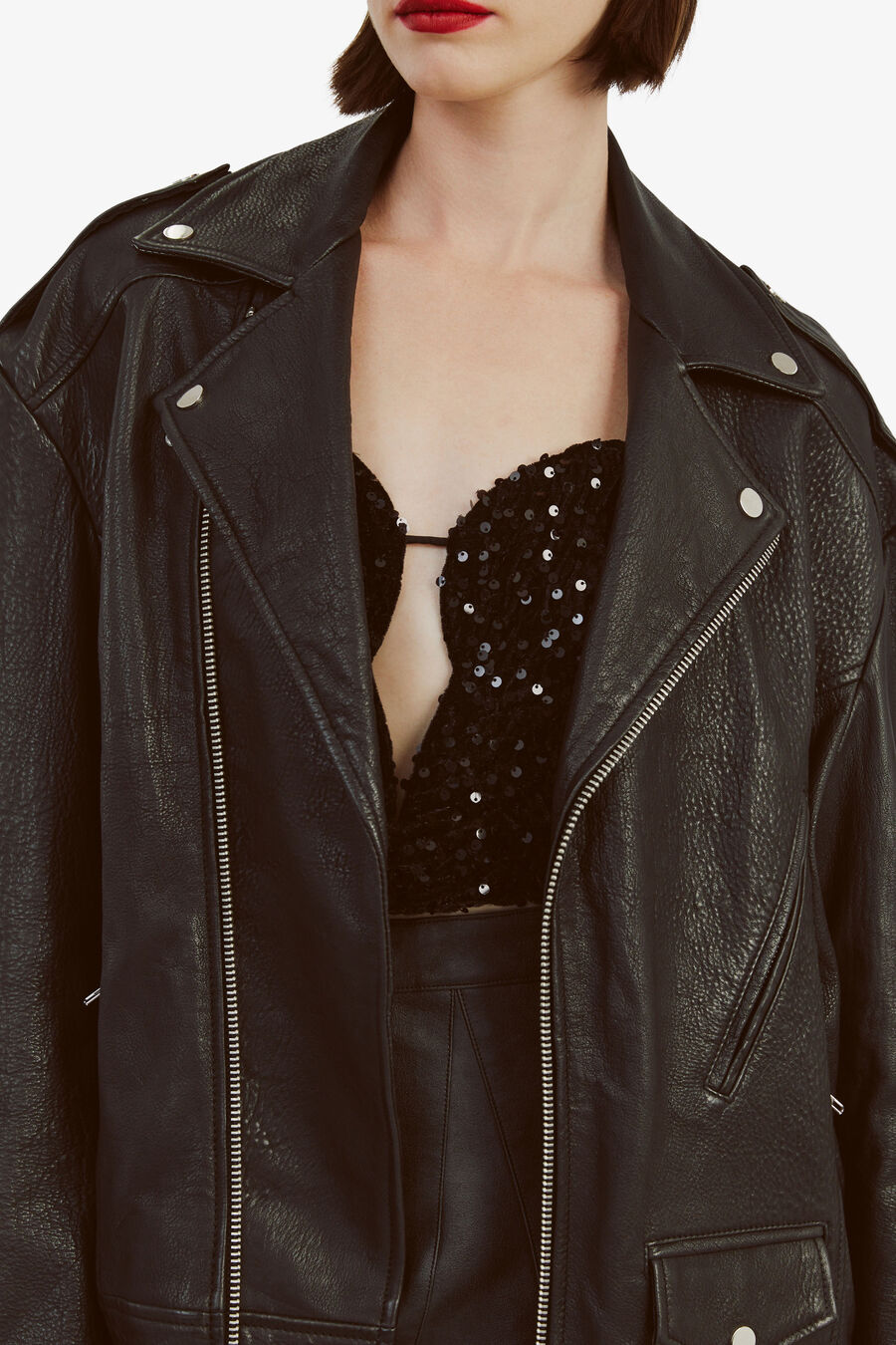 OVERSIZED LEATHER BIKER JACKET in colour BLACK