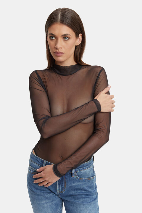 ASHLIN MESH BODYSUIT in colour CAVIAR