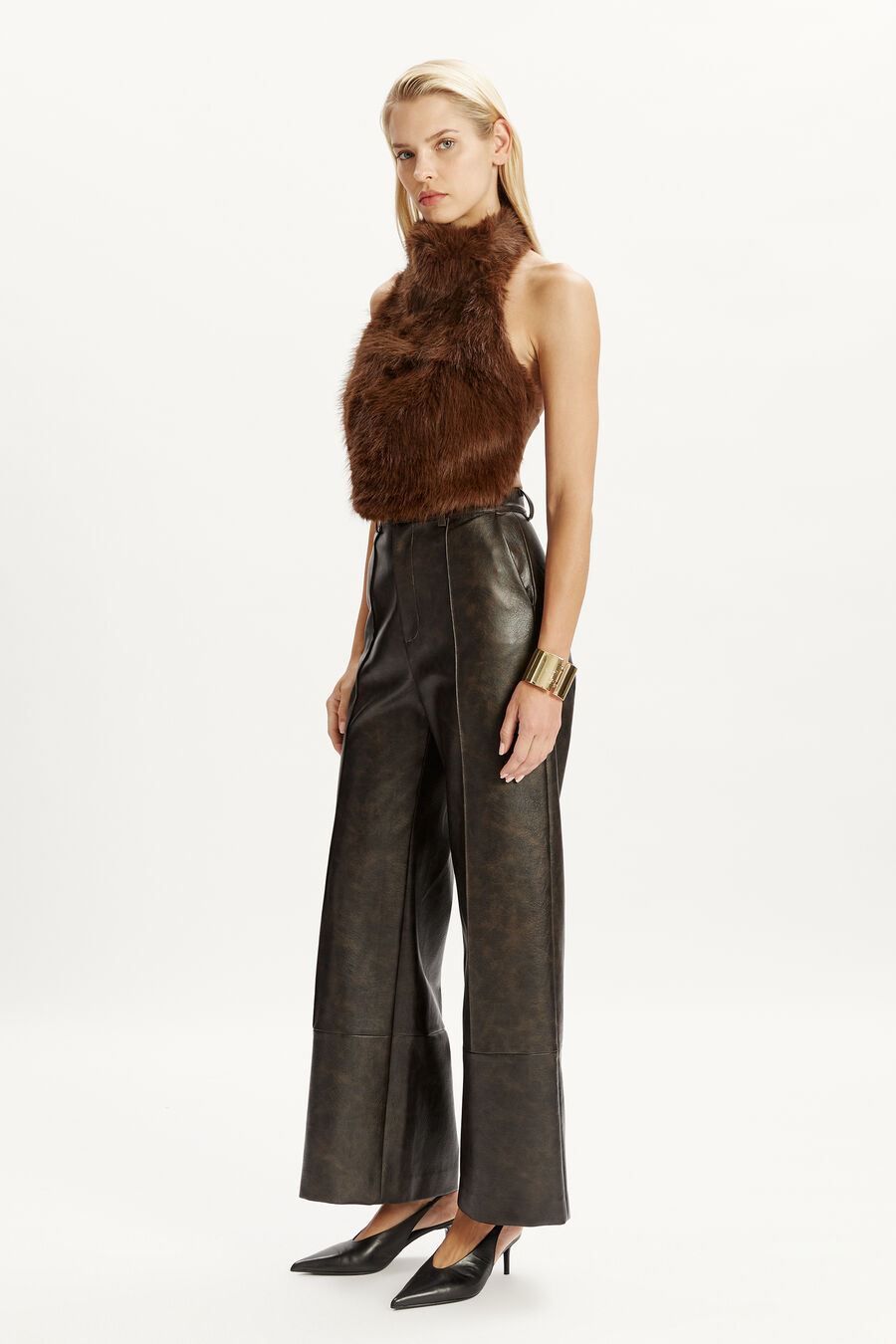 MARLOWE VEGAN LEATHER PANT in colour DARK CHOCO