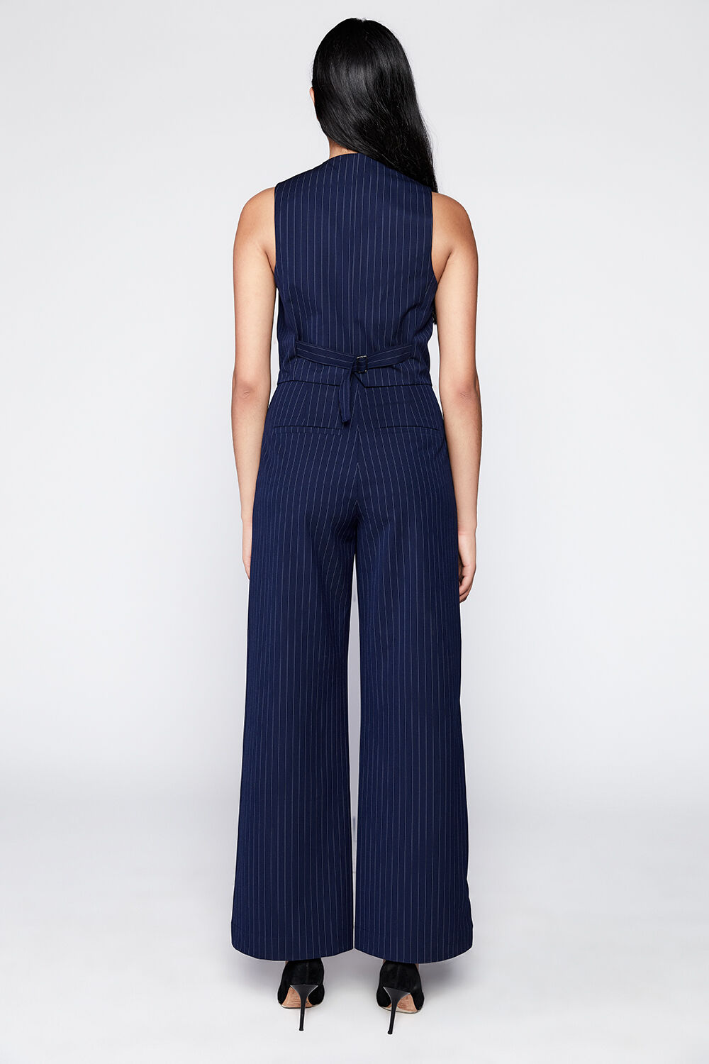 PIN STRIPE WIDE LEG PANT in colour BLACK IRIS